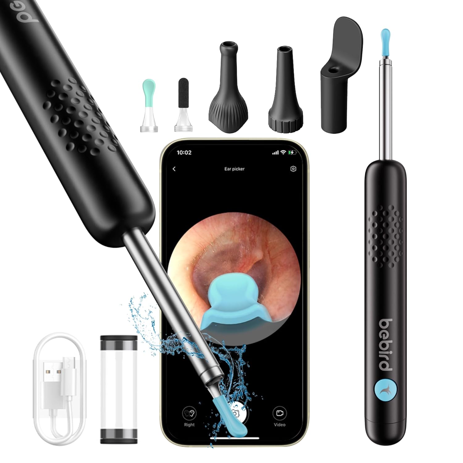 Bebird Pro Otoscoop R1, 1080P HD Ohrenreiniger mit Kamera, Otoskop mit Licht, Weitwinkel Otoskop IP67 Wasserdicht Ohrreiniger für Erwachsene,Kinder,iOS,Android, Schwarz